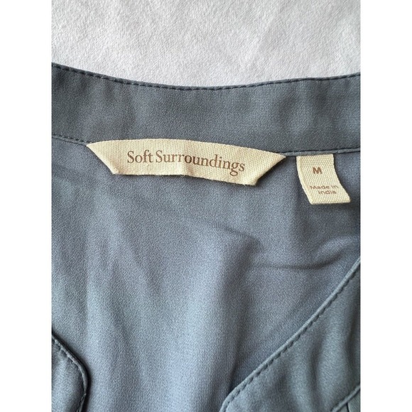 Soft Surroundings Top Womens Gray Green Sheer Roll Tab Sleeve MED Oversized - Picture 4 of 8